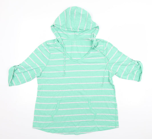 Preloved Sonoma Mens Green Striped  Pullover Hoodie Size L - Front