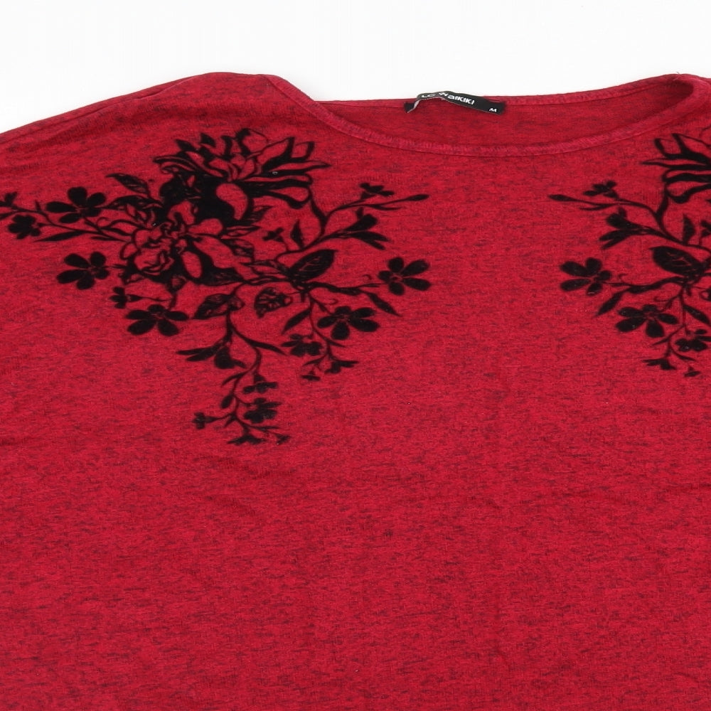 LC Waikiki Womens Red Floral  Basic T-Shirt Size M
