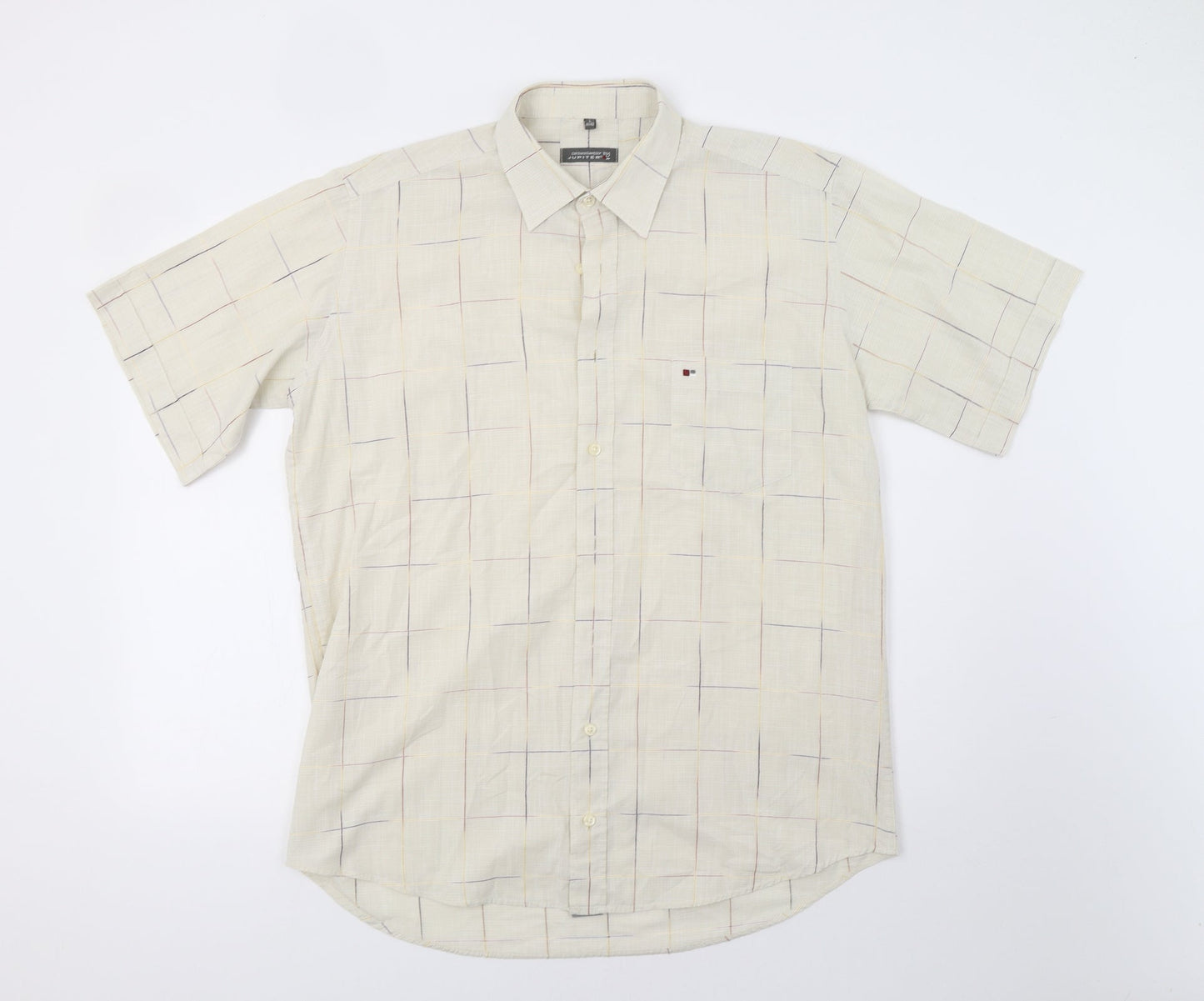 Jupiter Mens Beige Check   Button-Up Size L