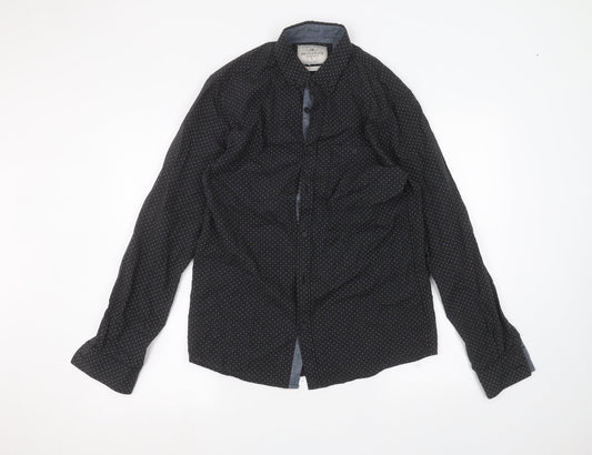 Brunswick Mens Black Polka Dot   Dress Shirt Size S