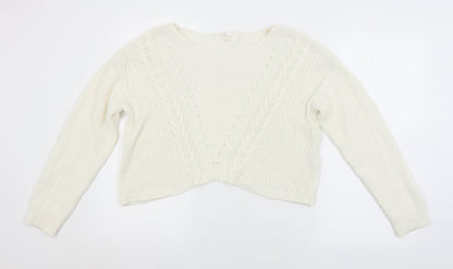 Preloved FOREVER 21 Womens White Argyle/Diamond  Pullover Jumper Size L - Front