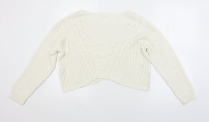Preloved FOREVER 21 Womens White Argyle/Diamond  Pullover Jumper Size L - Back