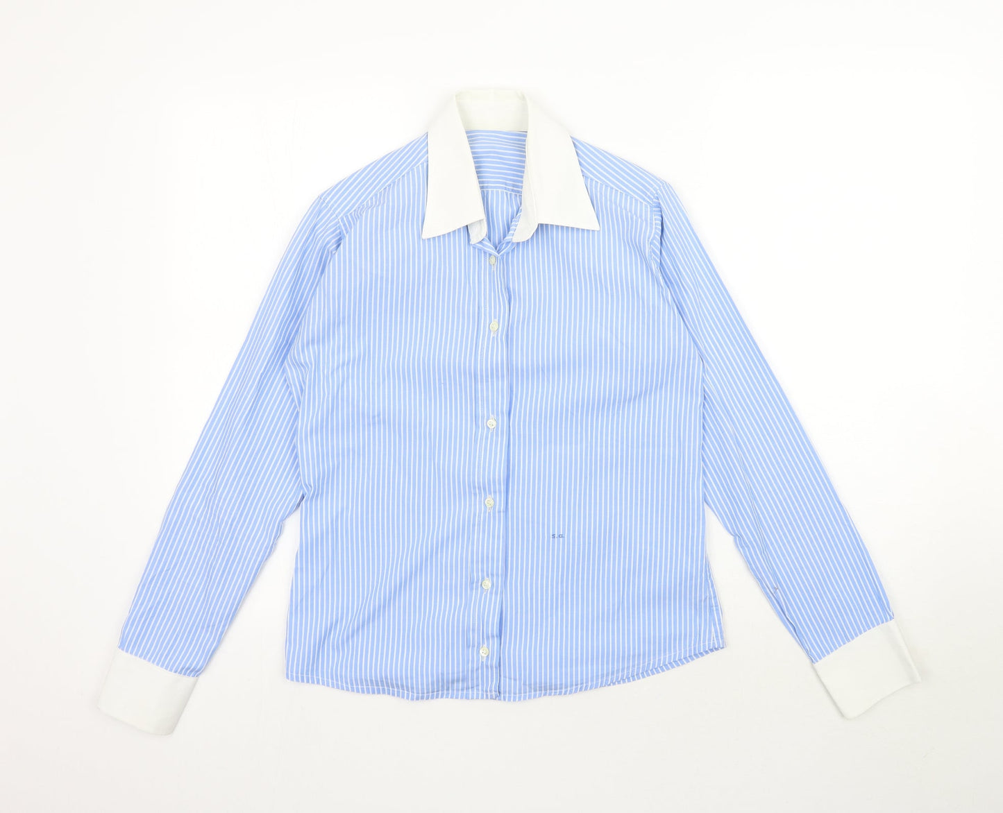 Preworn Womens Blue Striped  Basic Button-Up Size M