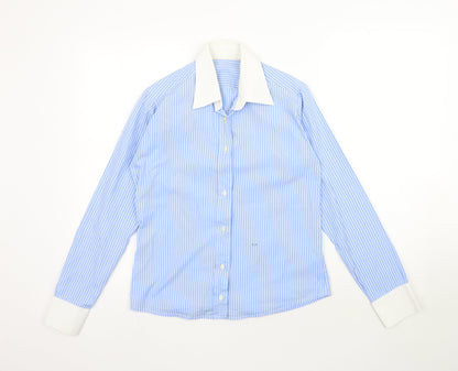 Preloved Preworn Womens Blue Striped  Basic Button-Up Size M - Front