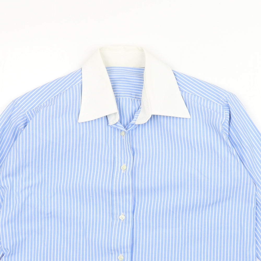 Preworn Womens Blue Striped  Basic Button-Up Size M