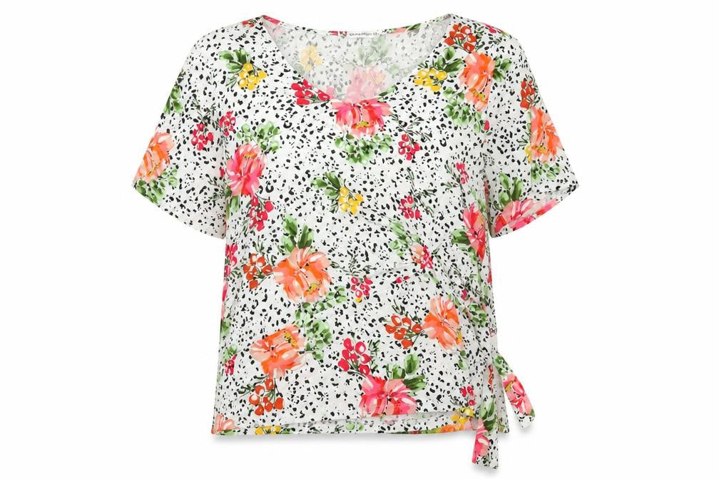 encuentro Womens White Floral  Basic Blouse Size M