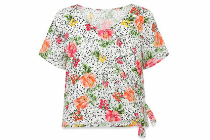 encuentro Womens White Floral  Basic Blouse Size M