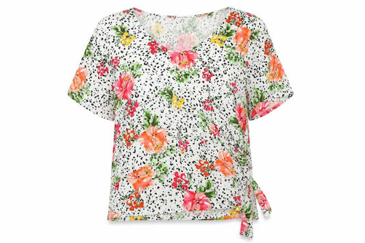 encuentro Womens White Floral  Basic Blouse Size M