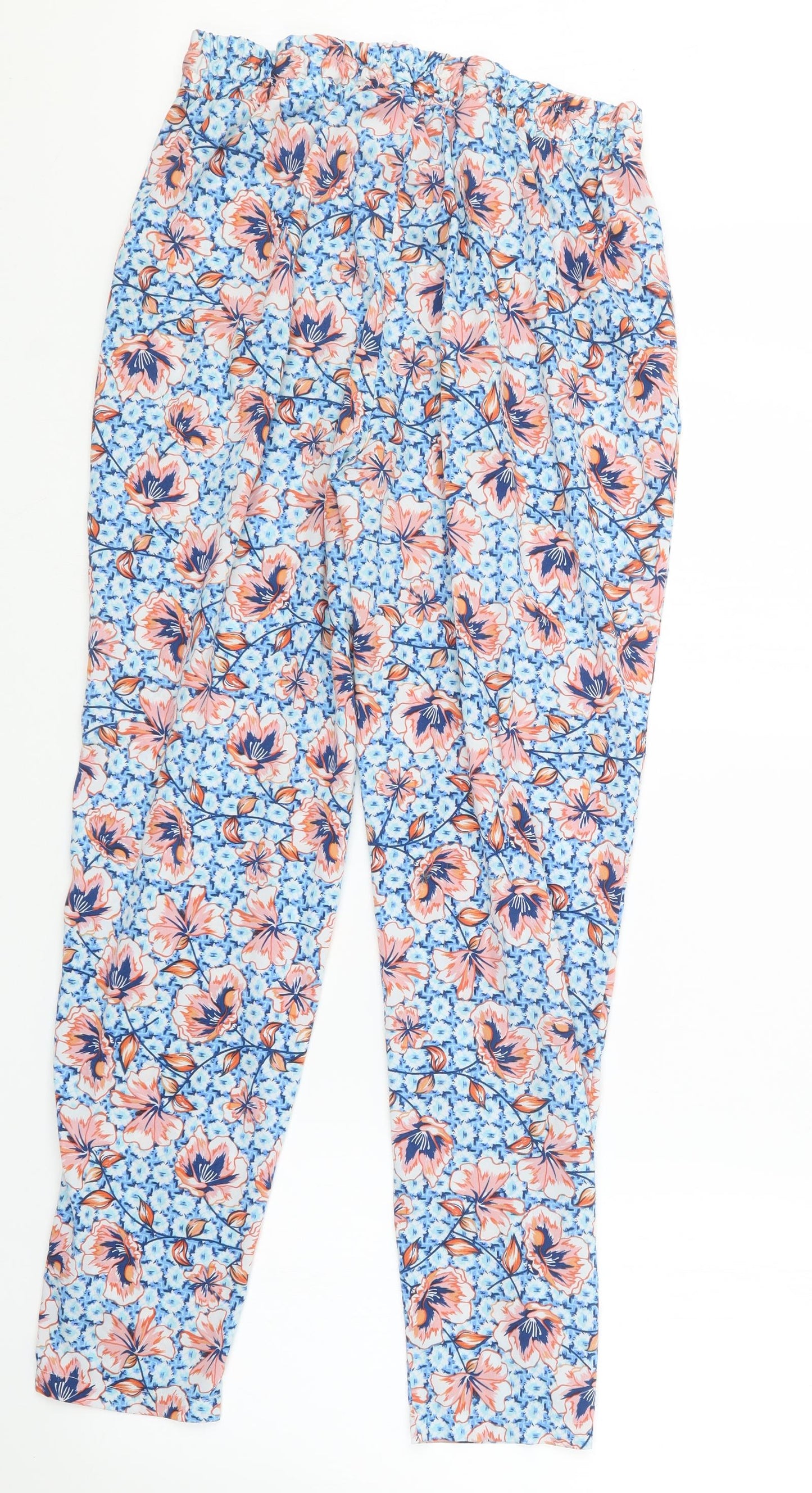 Peacocks Womens Blue Floral  Trousers  Size 12 L27 in