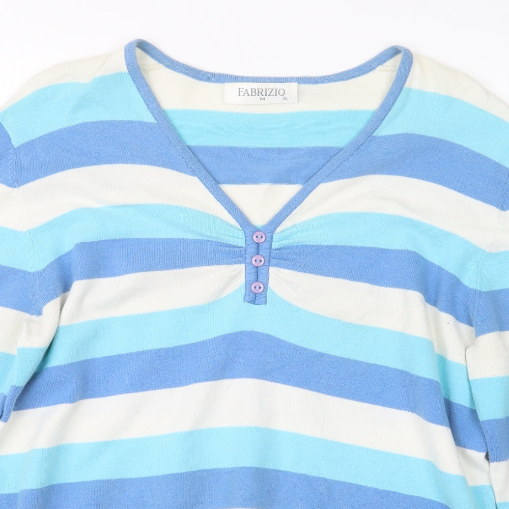 FABRIZIO  Womens Blue Striped  Pullover Jumper Size M