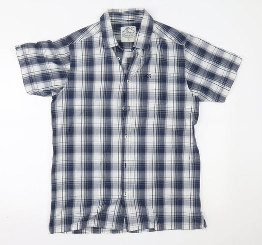 ACS Mens Blue Plaid   Button-Up Size L