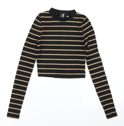 Preloved COLLUSION Womens Black Striped  Cropped T-Shirt Size 4 - Front