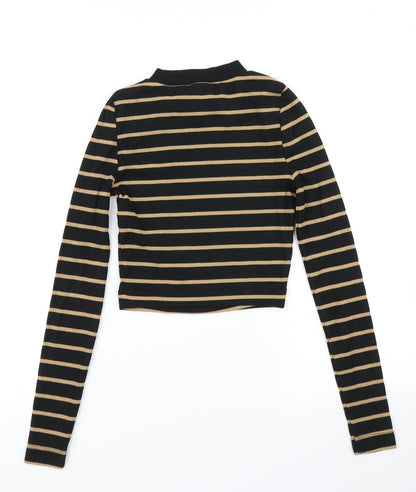 Preloved COLLUSION Womens Black Striped  Cropped T-Shirt Size 4 - Back