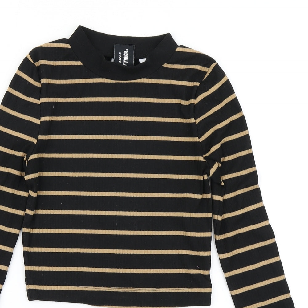 COLLUSION Womens Black Striped  Cropped T-Shirt Size 4