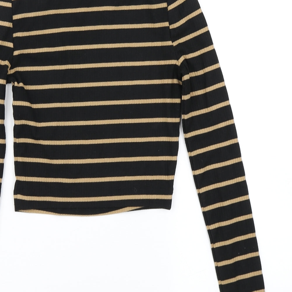 COLLUSION Womens Black Striped  Cropped T-Shirt Size 4
