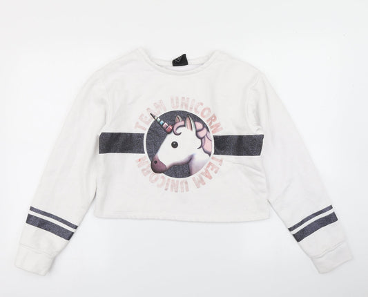 Primark Girls White   Pullover Sweatshirt Size 13-14 Years  - Cropped