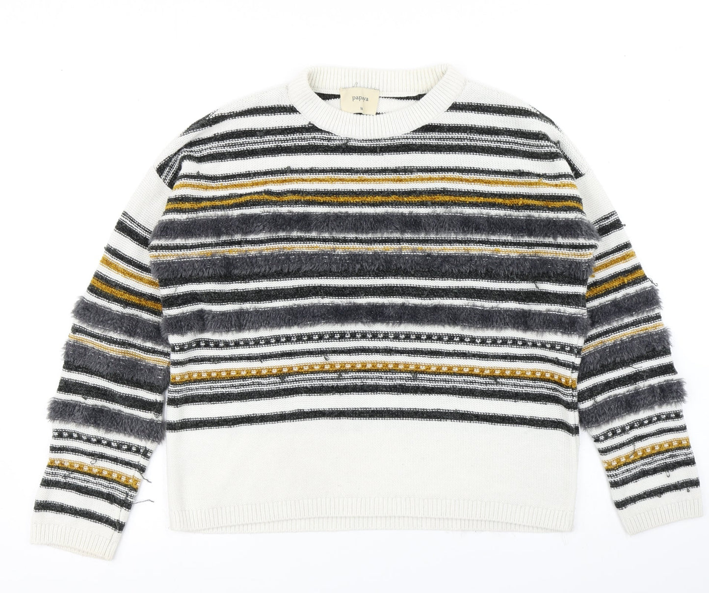Papaya Womens White Striped Knit Pullover Jumper Size M