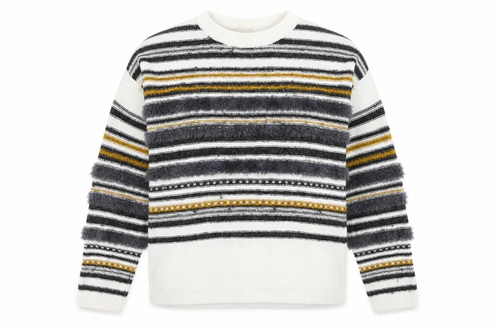 Papaya Womens White Striped Knit Pullover Jumper Size M