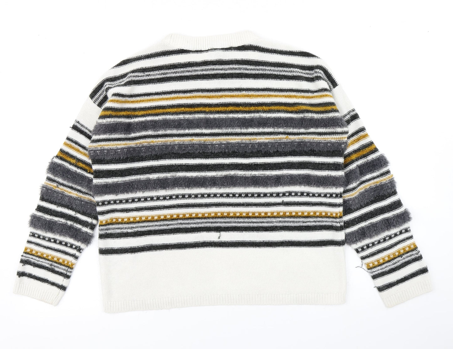 Papaya Womens White Striped Knit Pullover Jumper Size M