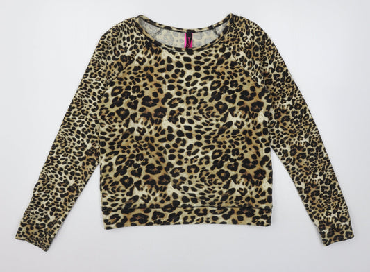 La Sensa Womens Brown Animal Print Jersey Pullover Sweatshirt Size S