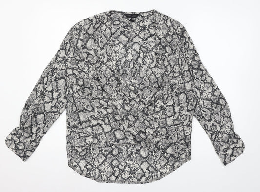 New Look Womens Grey Animal Print  Basic Blouse Size 6