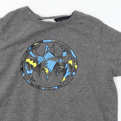 Preloved Primark Boys Grey Geometric Jersey  Pyjama Top Size 10-11 Years  - Batman - Detail