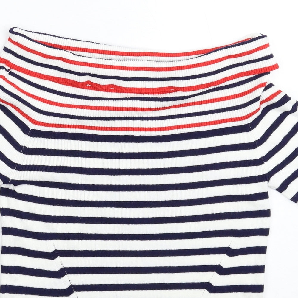 Oasis Womens White Striped Knit Pullover Jumper Size M