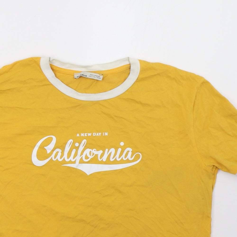 Pull&Bear Womens Yellow   Basic T-Shirt Size M