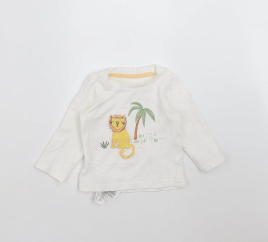 Primark Baby White   Basic T-Shirt Size 9-12 Months  - embroidered lion