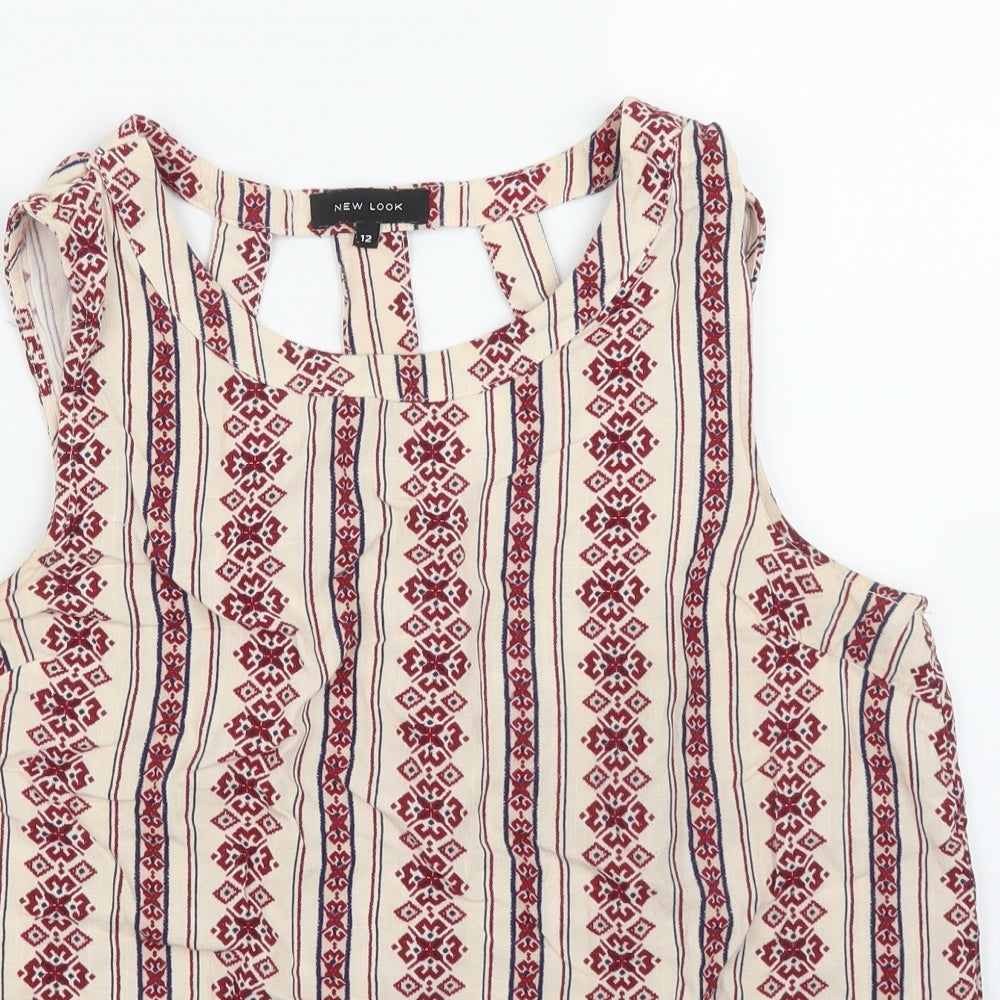 New Look Womens Beige Striped  Basic Blouse Size 12