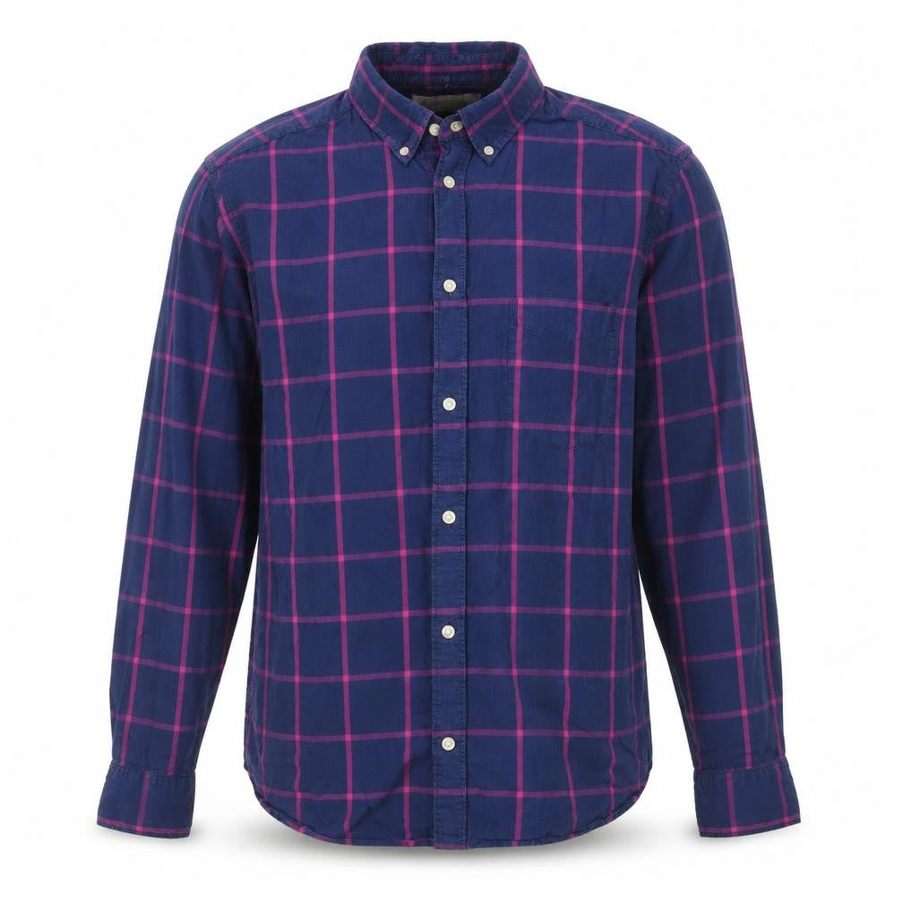 H&M Mens Blue Check   Button-Up Size L