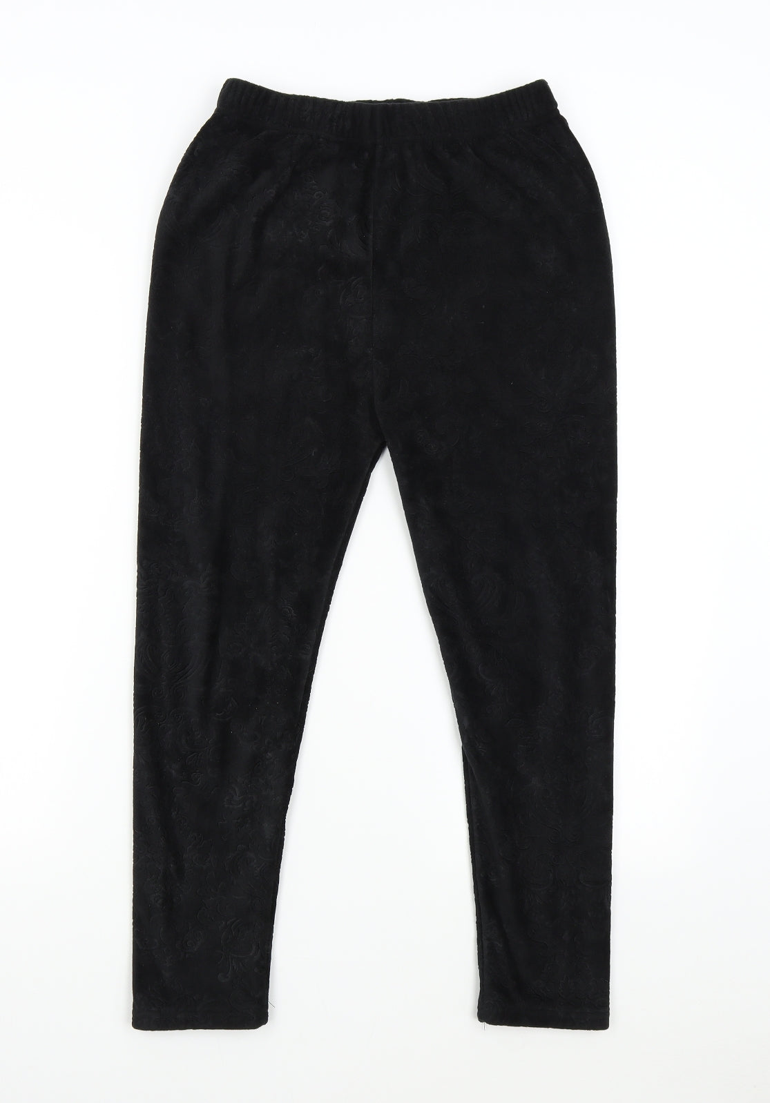 Preworn Womens Black Floral Velour Jogger Trousers Size 10 L23 in