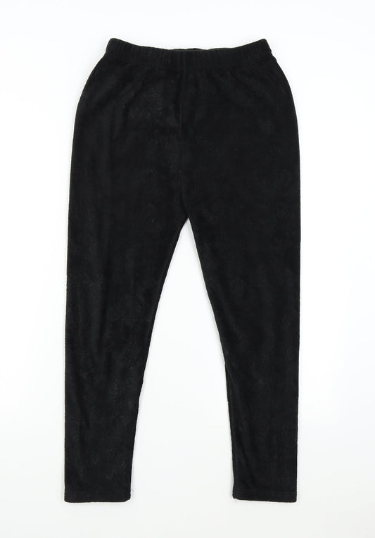 Preworn Womens Black Floral Velour Jogger Trousers Size 10 L23 in