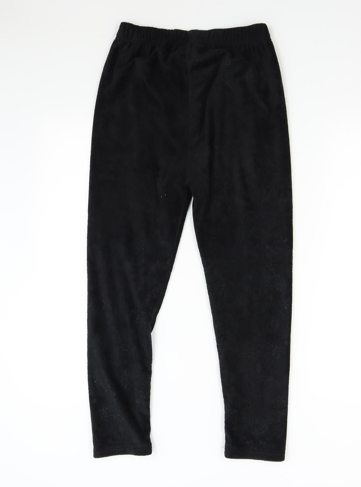 Preworn Womens Black Floral Velour Jogger Trousers Size 10 L23 in
