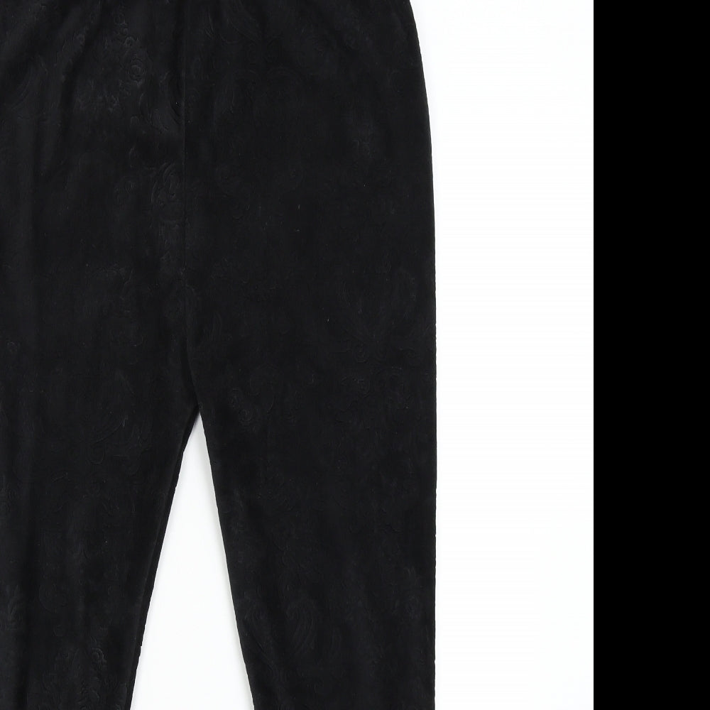 Preworn Womens Black Floral Velour Jogger Trousers Size 10 L23 in