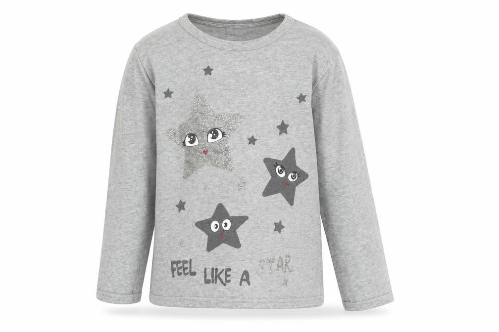 Minervakia Girls Grey Solid Flannel  Pyjama Top Size 6 Years  - Stars