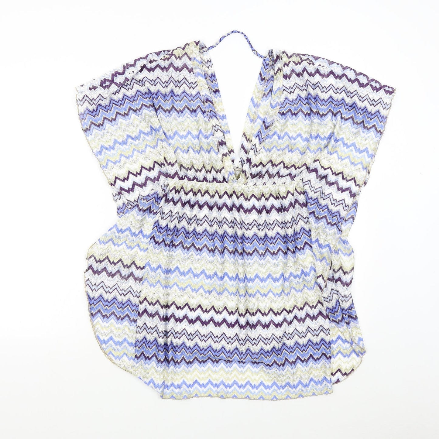 Elif Womens Blue Geometric  Basic Blouse Size S