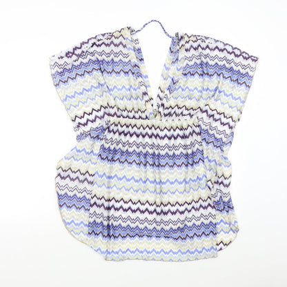 Elif Womens Blue Geometric  Basic Blouse Size S