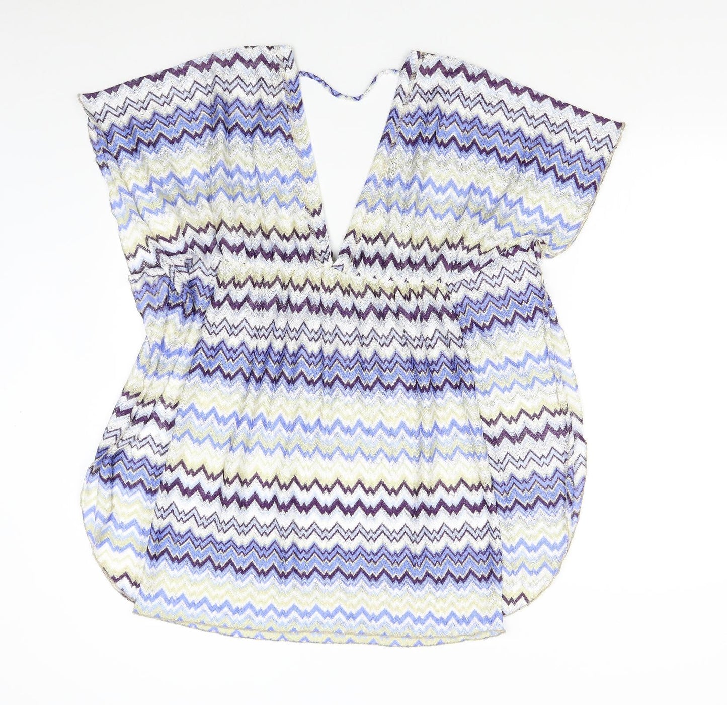 Elif Womens Blue Geometric  Basic Blouse Size S