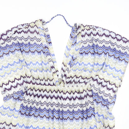 Elif Womens Blue Geometric  Basic Blouse Size S
