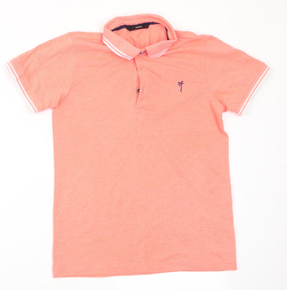 Preloved George Girls Orange   Basic Polo Size 10-11 Years  - Palm Tree Logo - Front