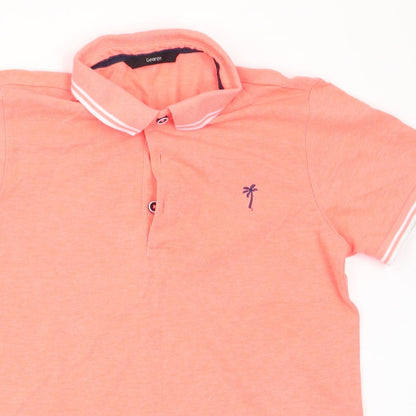 Preloved George Girls Orange   Basic Polo Size 10-11 Years  - Palm Tree Logo - Detail