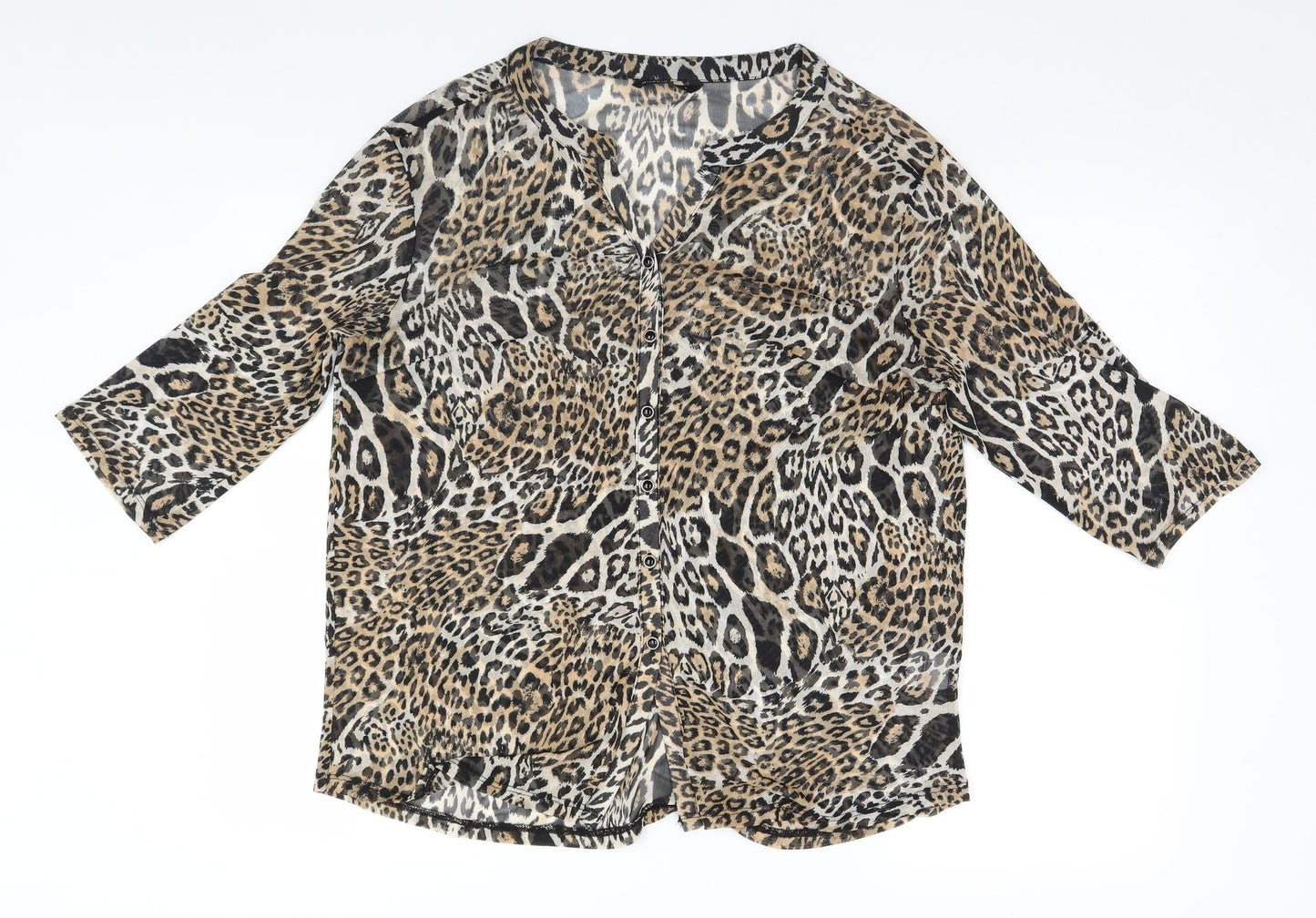 Miladys Womens Brown Animal Print  Basic Blouse Size M
