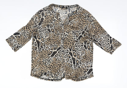 Miladys Womens Brown Animal Print  Basic Blouse Size M
