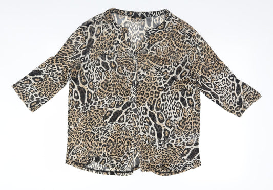 Miladys Womens Brown Animal Print  Basic Blouse Size M