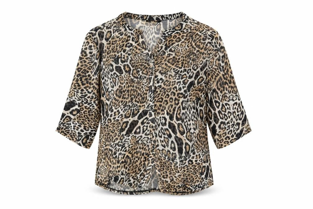 Miladys Womens Brown Animal Print  Basic Blouse Size M