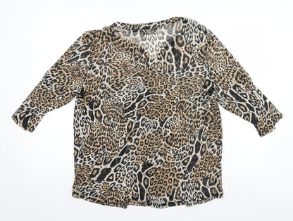 Miladys Womens Brown Animal Print  Basic Blouse Size M