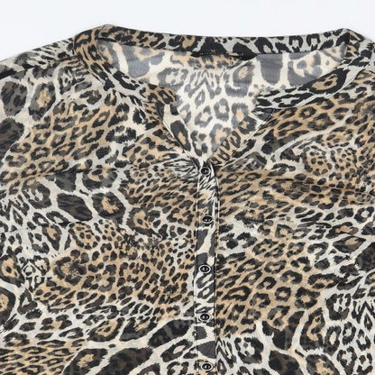 Miladys Womens Brown Animal Print  Basic Blouse Size M