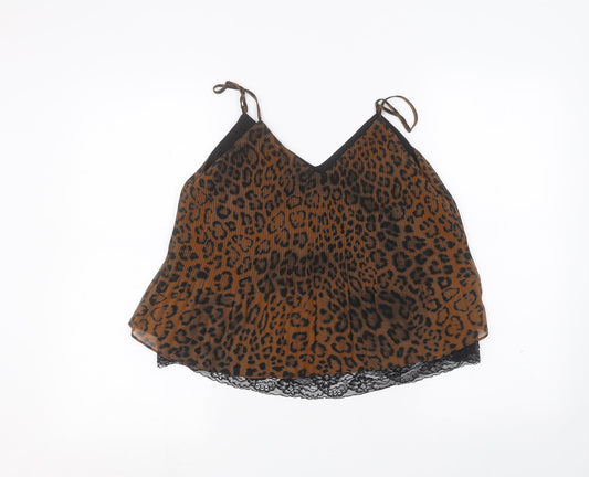 Zara Womens Brown Animal Print  Basic T-Shirt Size S