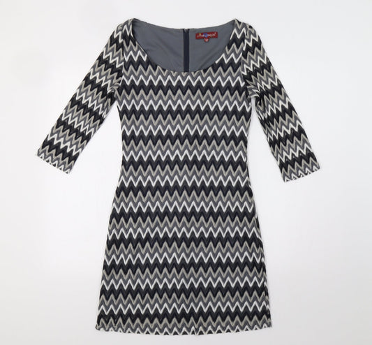 Uttam London Womens Grey Striped  Fit & Flare  Size 10  - Zig Zag